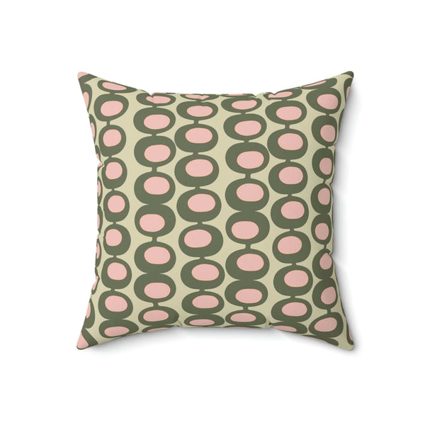 Mid Century Modern Olive Green, Pink, Martini Olive Vibes, Retro Square Pillow