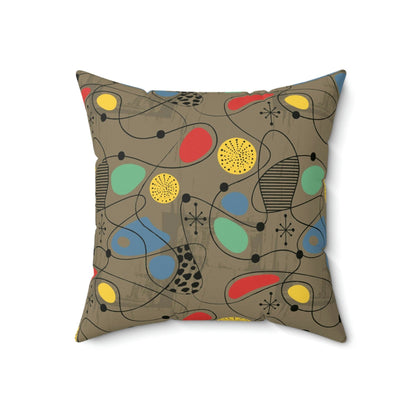 Mid Century Modern Pillow, MCM Home Decor, Sand Brown, Abstract Retro Atomic Starburst Pillow Case And Insert Home Decor 18&quot; × 18&quot;