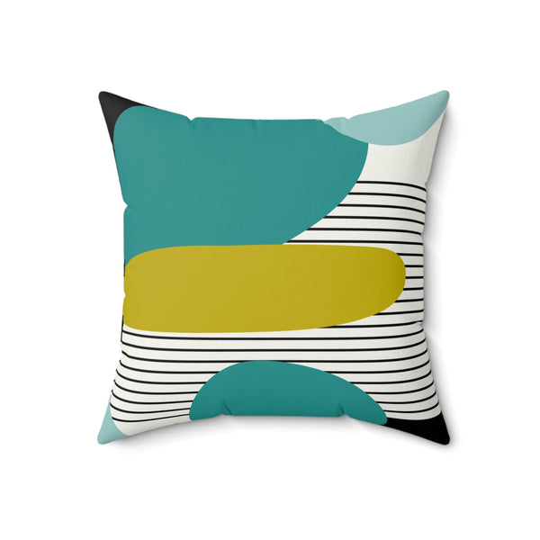 Mid Century Modernist Abstract, Geometric, Green, Black, Aqua Retro Pillow And Insert