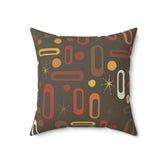 Mid Mod, Chocolate Brown Geometric, Retro Starburst, Orange Yellow, Mid Century Modern Pillow Case And Insert Home Decor 18" × 18"