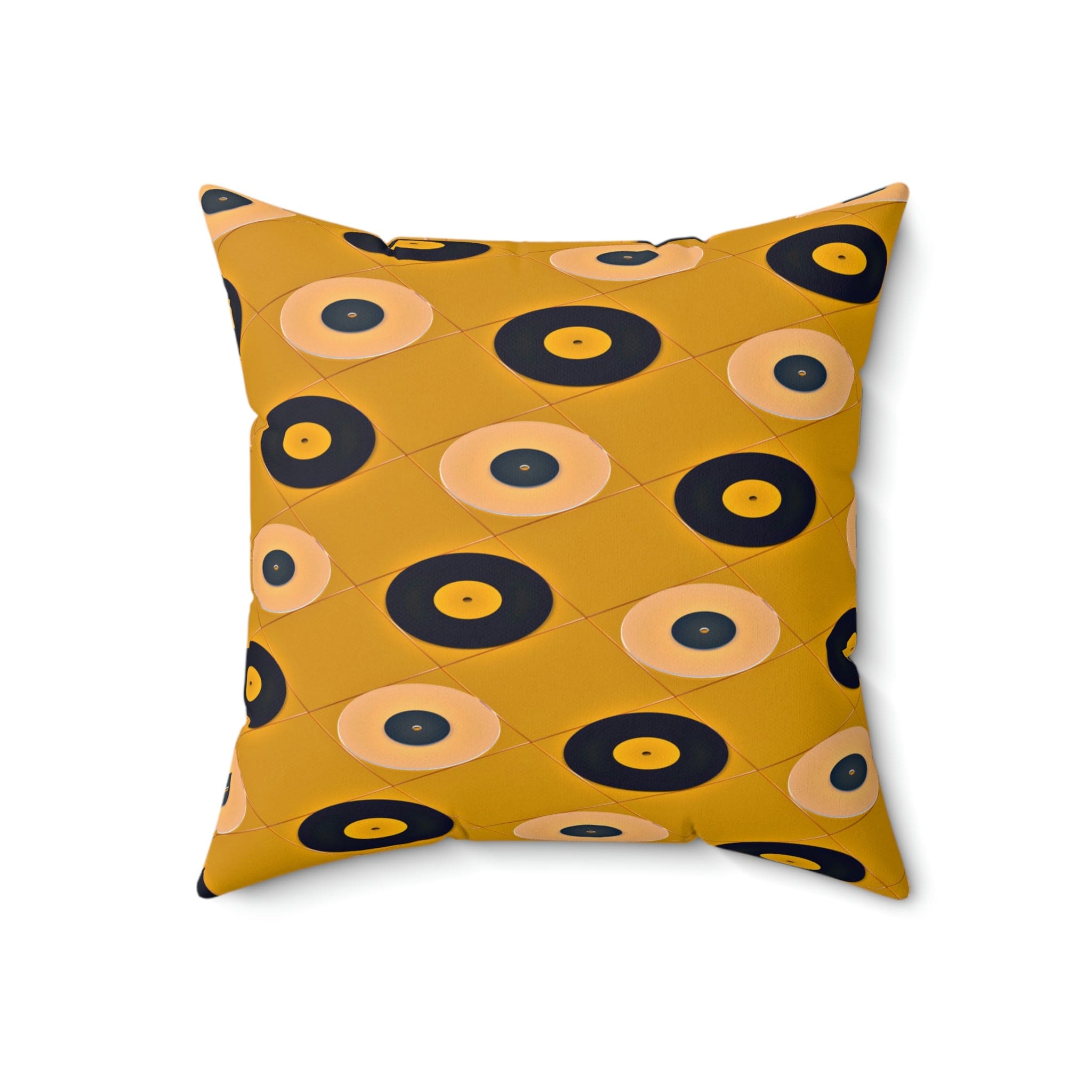 Retro Records, Groovy Mid Century Modern Mustard Yellow Pillow Case And Insert Home Decor 18&quot; × 18&quot;