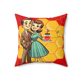Vintage Valentine, 50s Mid Century Modern Kitschy Cute Couple, Bedroom, Livingroom Honeycomb Bee Love Honey Pillow And Insert Home Decor 18" × 18"