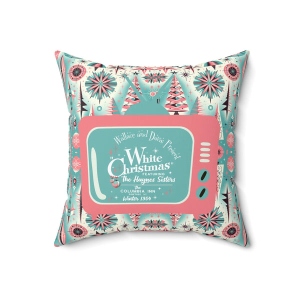 Wallace And Davis, 1950's Mid Century Modern Christmas Pillow, Aqua Blue, Pink Atomic TV Kitschy Christmas Pillow And Insert