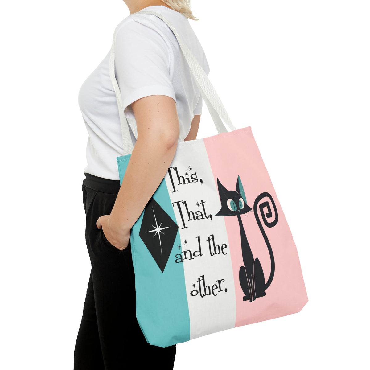 Atomic Kitty Cat, Shopping Tote Bag, Teacher, Cat Mom, Random Stuff Cute Kitschy Tote Bags 18" × 18'' / White