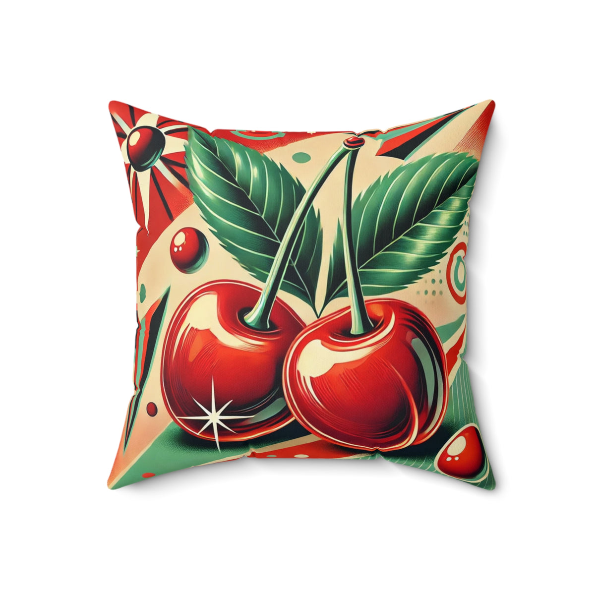 Retro Cherry Decor Pillow | Vintage Cherry Print, Throw Pillow, Home Decor, Gift for Her, Kitchen Accent - Mid Century Modern Gal