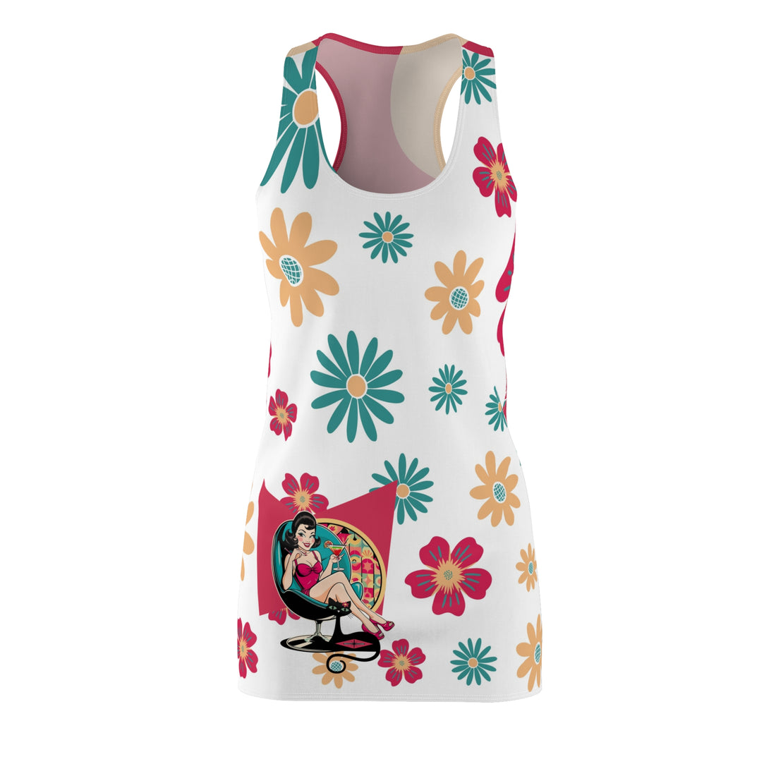 70s Retro Gal Floral Retro Racerback Dress - Casual Summer Outfit for Women - Mid Century Modern Gal