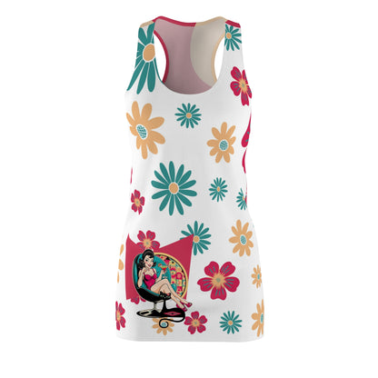 70s Retro Gal Floral Retro Racerback Dress - Casual Summer Outfit for Women - Mid Century Modern Gal