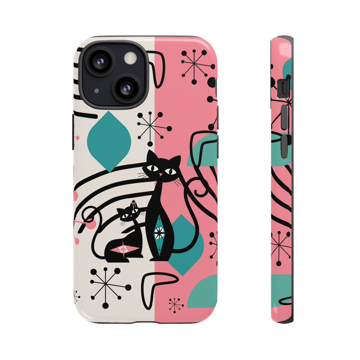 Mid Mod Atomic Cat Boomerang Starburst, Pink, Black Kitschy Stylish Cat Phone Case: Modern Design for Cat Lovers