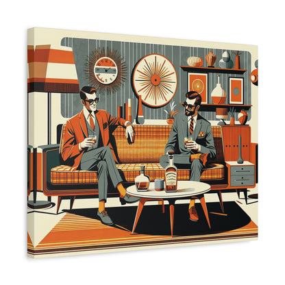 Mid Century Modern Mod Dude, Gay Male Couple Drinking Bourbon, MCM Art