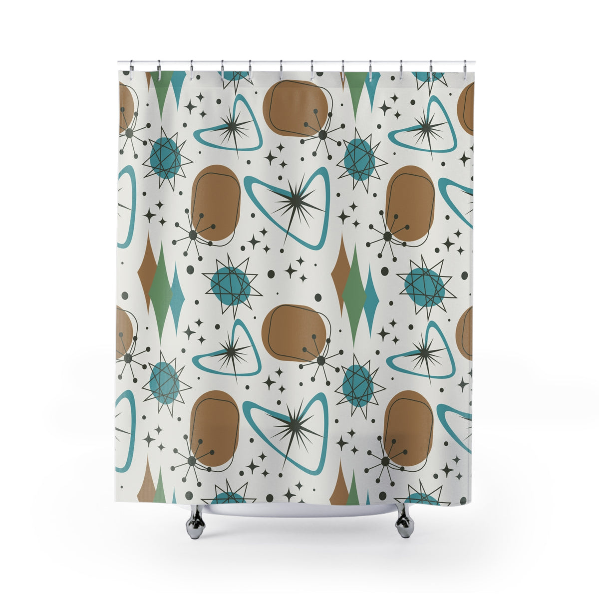 Mid Century Modern Atomic Boomerang Starburst, Mid Mod Shower Curtain - Mid Century Modern Gal
