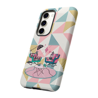 Atomic Cats Reading, Book Talk, Book Lover, Retro Chic Phone Case with Retro Vibe - Cozy Living Room Design