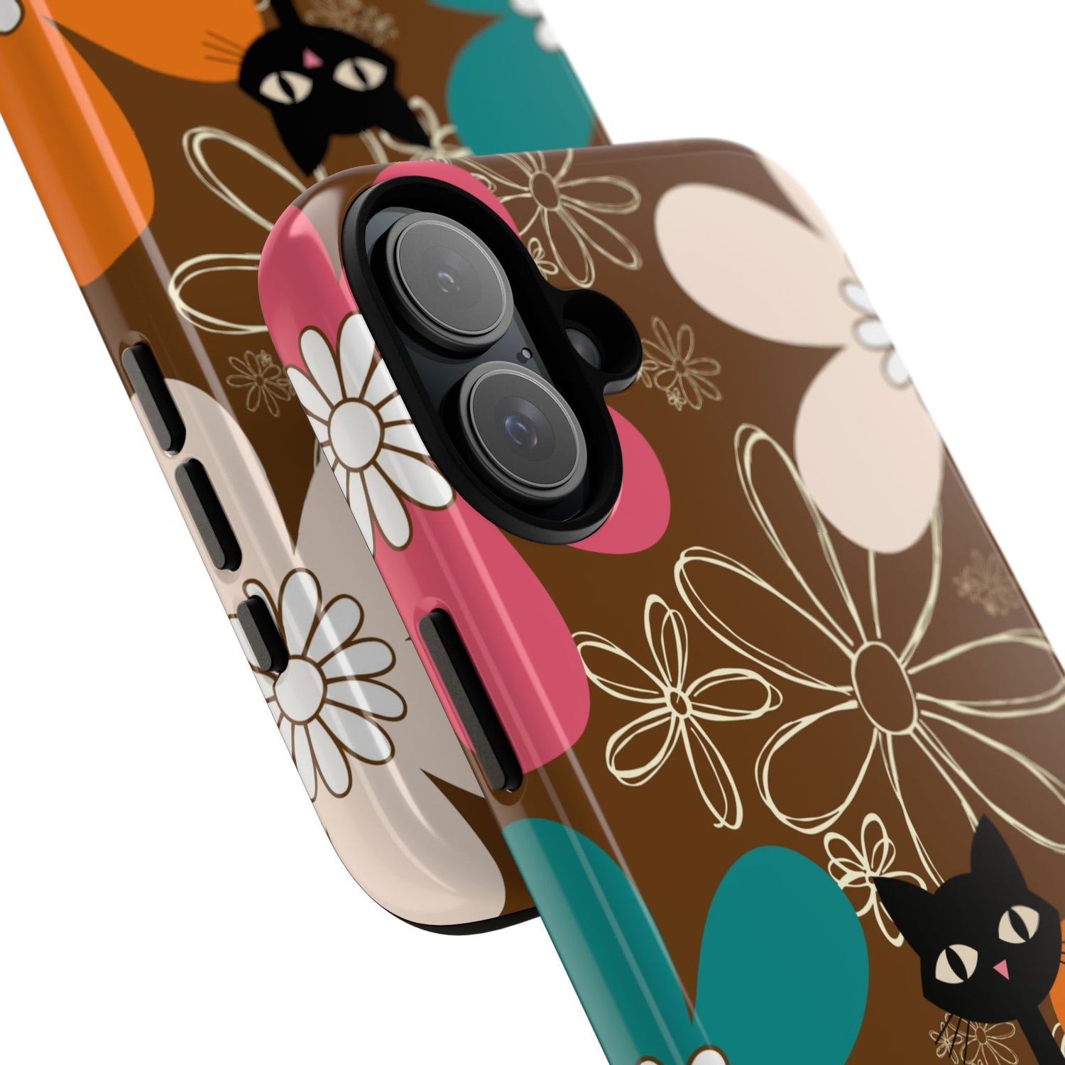Atomic Cat Retro 70s Vibe Flower Power Tough Cases: Cute Floral and Cat Phone Case for Cat Lovers
