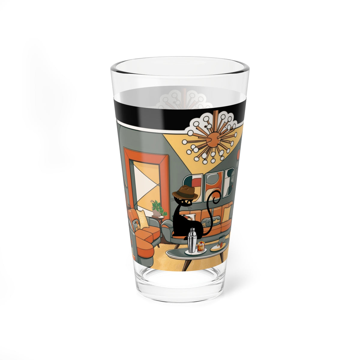 Mid Century Modern Dude, Retro Mod Drinking Mixing Glass For Cool Cats Only - Mid Century Modern Gal