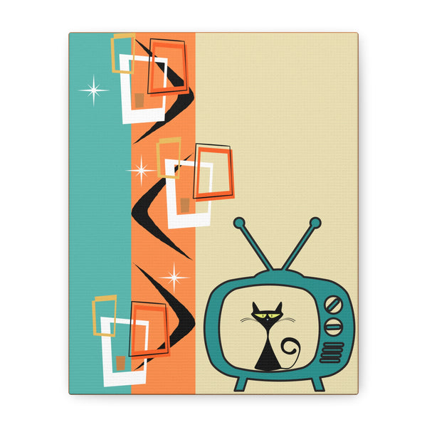 Atomic Cat Retro Kitschy Cute Boomerang Starburst Mid Mod Canvas Gallery Wraps