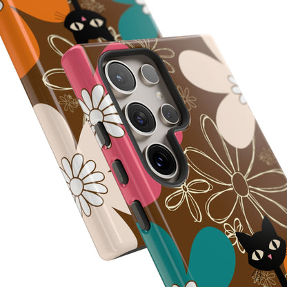 Atomic Cat Retro 70s Vibe Flower Power Tough Cases: Cute Floral and Cat Phone Case for Cat Lovers
