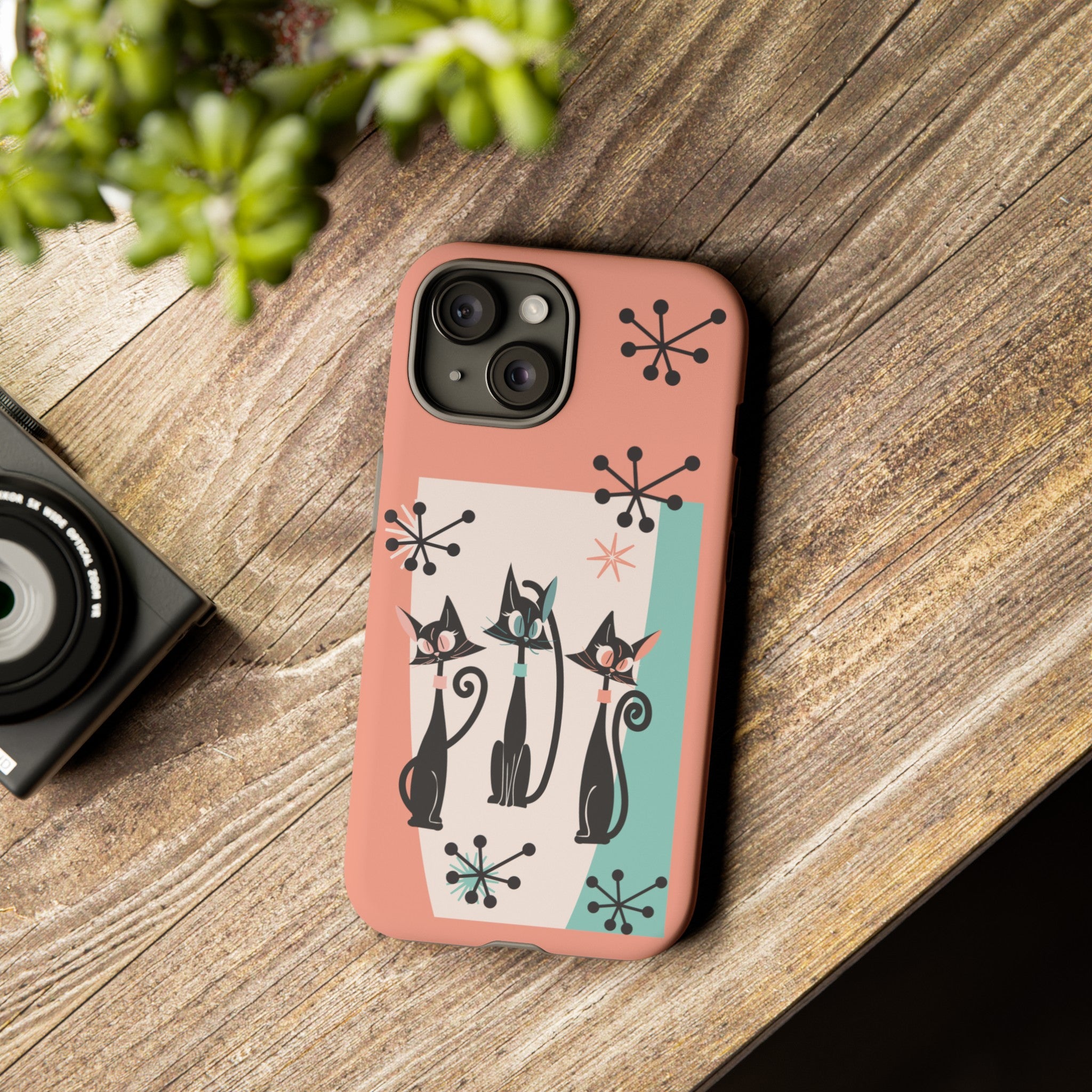 Atomic Cat Mid Mod Coral Aqua Blue Starburst Kitschy Fun Chic Samsung, Smart Phones Tough Cases