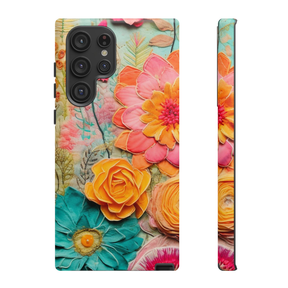 Boho Retro Floral Faux Pressed Flowers Smart Phone Tough Phone Cases