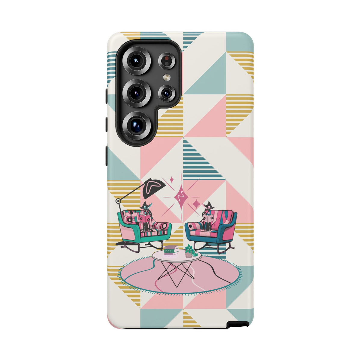 Atomic Cats Reading, Book Talk, Book Lover, Retro Chic Phone Case with Retro Vibe - Cozy Living Room Design