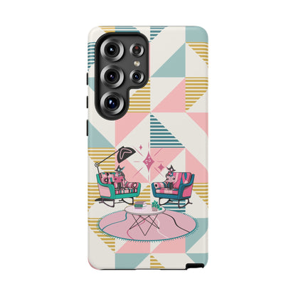 Atomic Cats Reading, Book Talk, Book Lover, Retro Chic Phone Case with Retro Vibe - Cozy Living Room Design