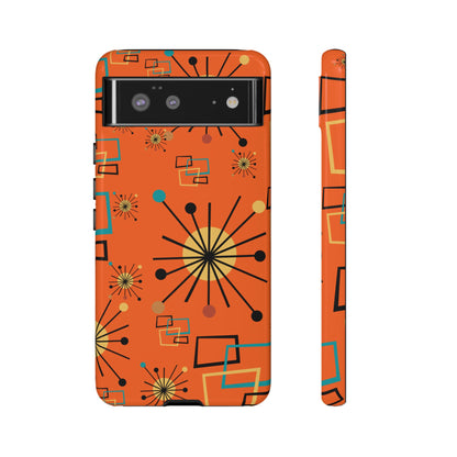 Mid Century Modern Sinatra Orange, Starburst, Geometric Funky Fun Tough Phone Case - Mid Century Modern Gal