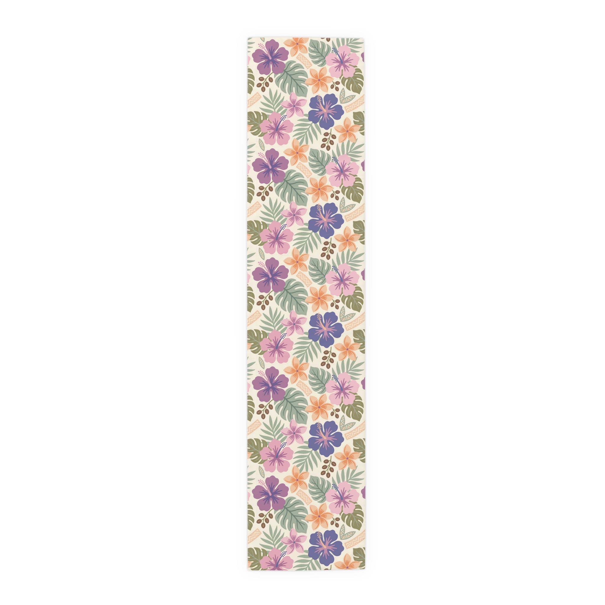 Retro Tropical Tiki Summer, Hawaiian Hibiscus Purple Table Runner