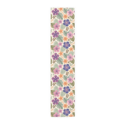 Retro Tropical Tiki Summer, Hawaiian Hibiscus Purple Table Runner