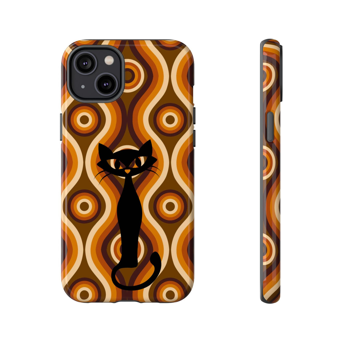 Retro Phone Case, Groovy Brown, Atomic Kitsch Cat Tough Smart Phone Cases - Mid Century Modern Gal