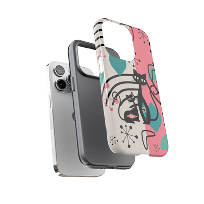 Mid Mod Atomic Cat Boomerang Starburst, Pink, Black Kitschy Stylish Cat Phone Case: Modern Design for Cat Lovers