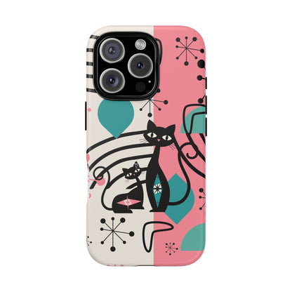 Mid Mod Atomic Cat Boomerang Starburst, Pink, Black Kitschy Stylish Cat Phone Case: Modern Design for Cat Lovers
