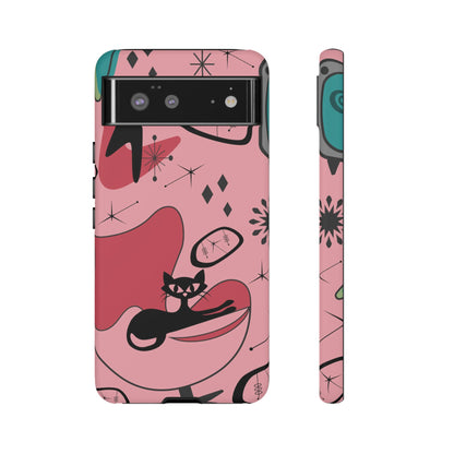 Atomic Cat, Pink Mid Century Modern, Egg Chair, Space Cat Tough Phone Case