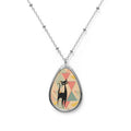 Atomic Cat Starburst Geometric Cat Oval Necklace - Stylish Mod-Inspired Jewelry