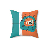 Atomic Space Kittie, Mid Century Modern Orange, Teal, White, Linear Lines, MCM Pillow And Cover - Mid Century Modern Gal