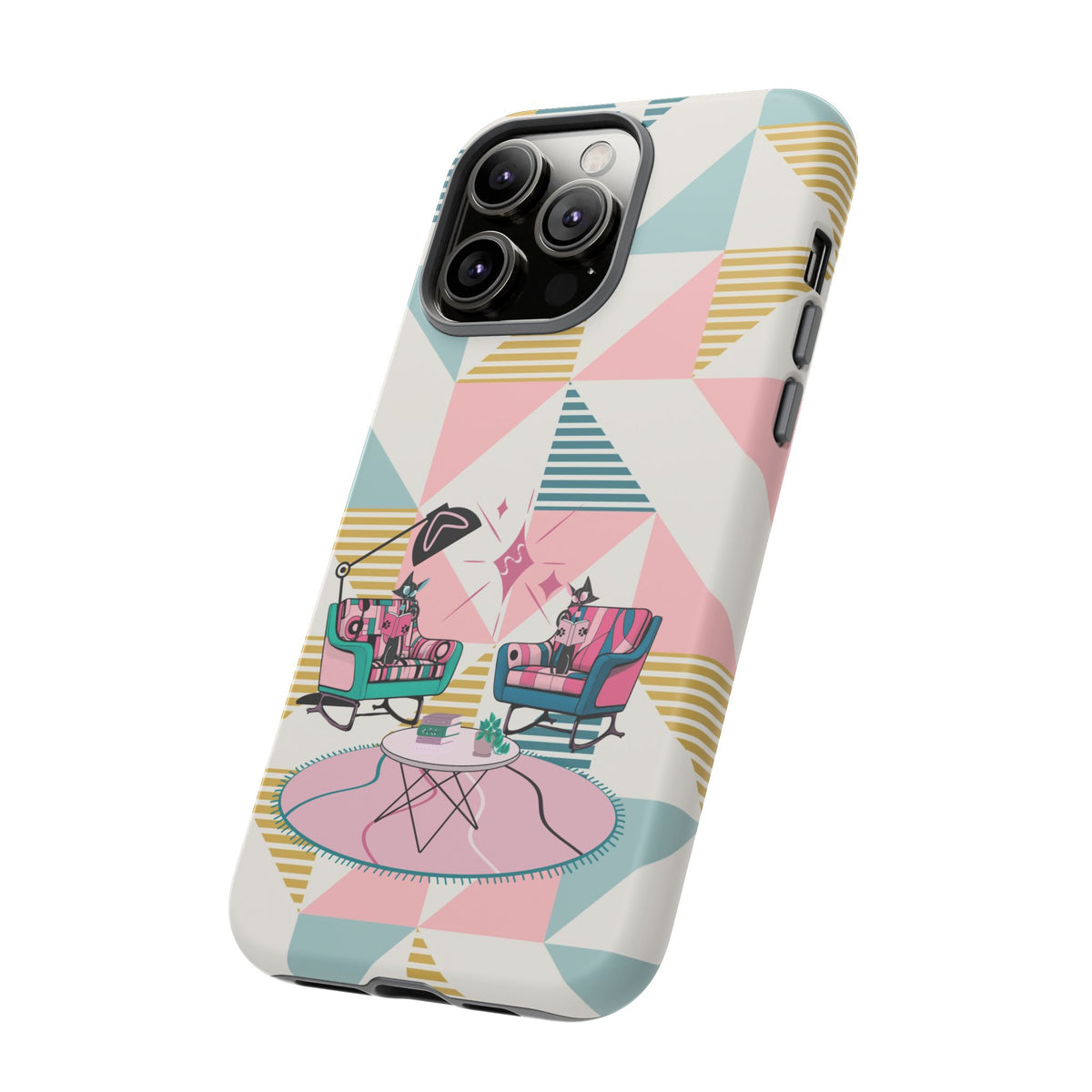 Atomic Cats Reading, Book Talk, Book Lover, Retro Chic Phone Case with Retro Vibe - Cozy Living Room Design