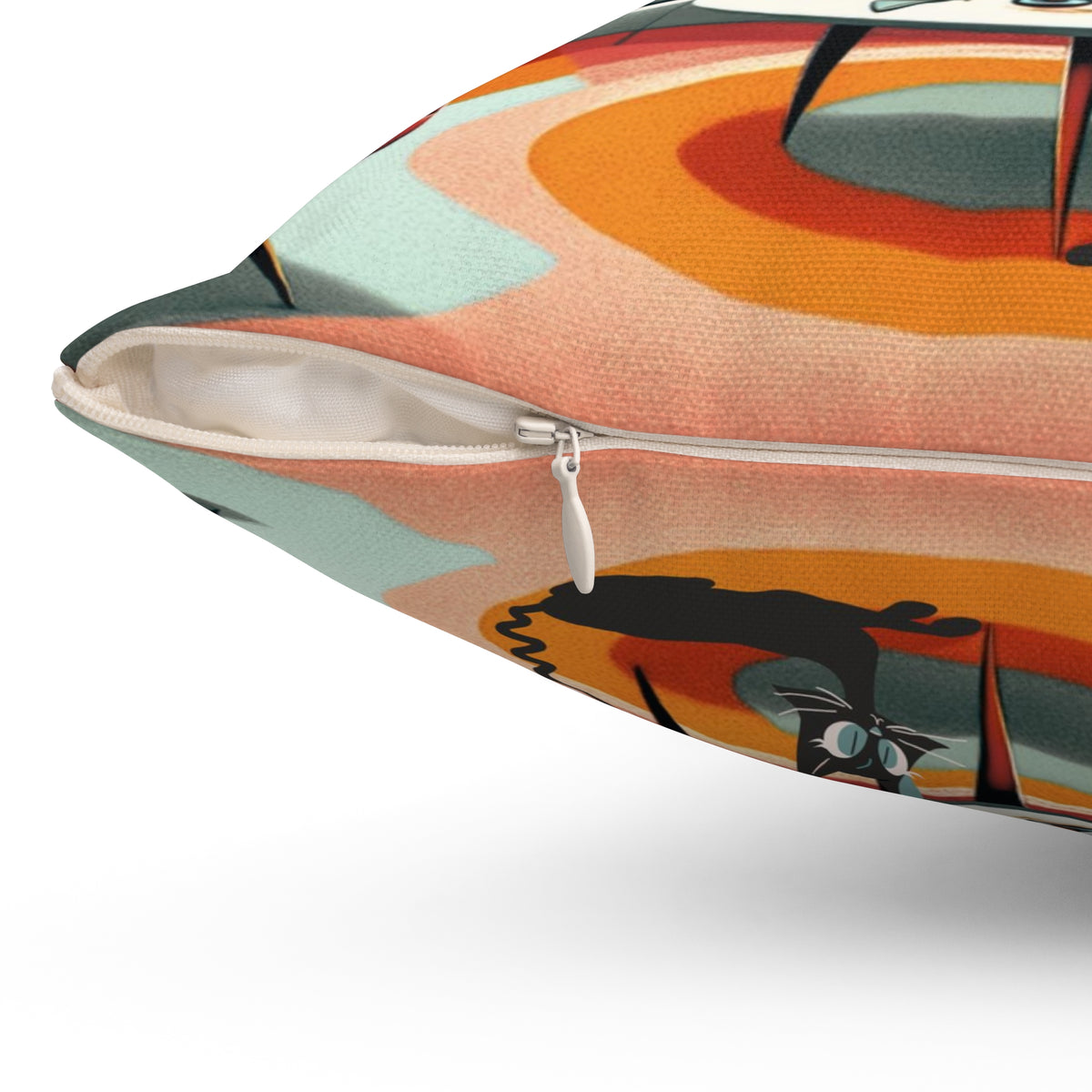 Mid Century Modern Coctail Kitschy 50d Pillow And Insert, With MCM Couple, Atomic Cat Pillow - Mid Century Modern Gal