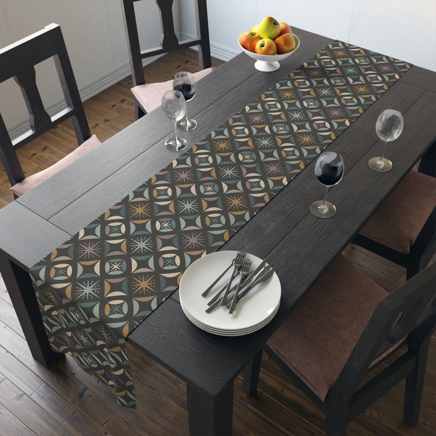 Mid Century Modern Elegant Gray Geometric Starburst Table Runner - Mid Century Modern Gal