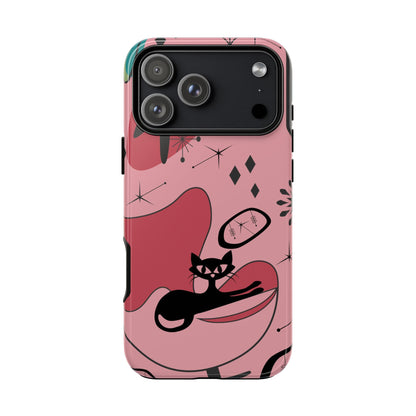 Atomic Cat, Pink Mid Century Modern, Egg Chair, Space Cat Tough Phone Case