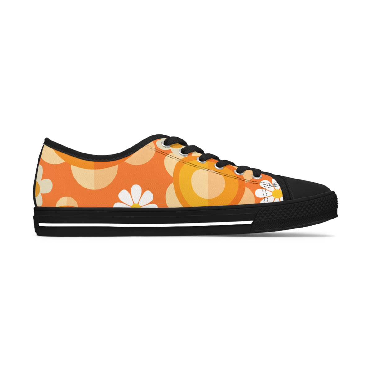 Retro 70s Floral Women's Low Top Sneakers - Trendy Orange Design - Mid Century Modern Gal