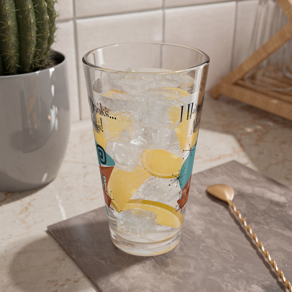 Atomic Cat, Kitschy, Funny Mid Century Modern, Cocktail, Mocktail, Beer Glass MCM Barware - Mid Century Modern Gal