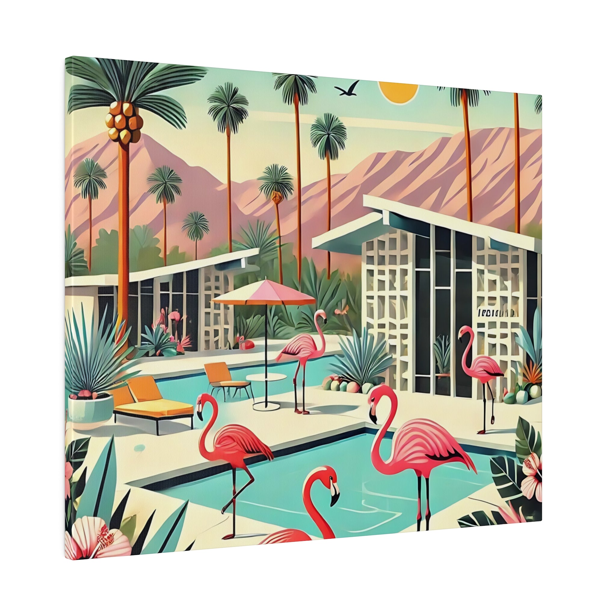 50s Mid Century Modern Wall Art, Palm Springs Flamingo Breeze Block MCM Art