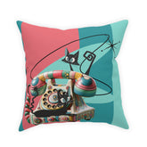 Atomic Cat Quirky Retro Rotary Phone, Kitschy Mid Mod, Pink, Aqua, Teal Broadcloth Pillow - Mid Century Modern Gal