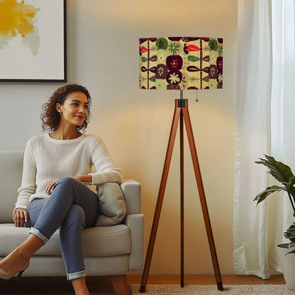 Retro Scandinavian Boho Floral Designed, Modern Danish Borwn, Green MCM Tripod Floor - Mid Century Modern Gal