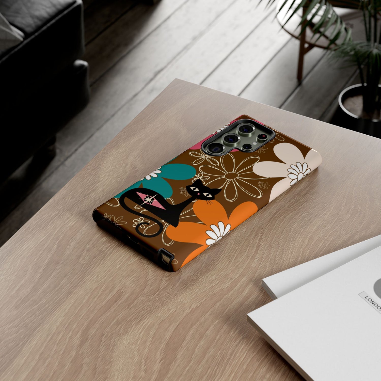Atomic Cat Retro 70s Vibe Flower Power Tough Cases: Cute Floral and Cat Phone Case for Cat Lovers