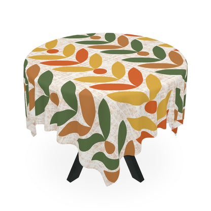 Retro Modern Danish Scandinavian Floral Orange, Yellow, Camel Brown And Floral Design for Dining Room Decor - Mid Century Modern Gal