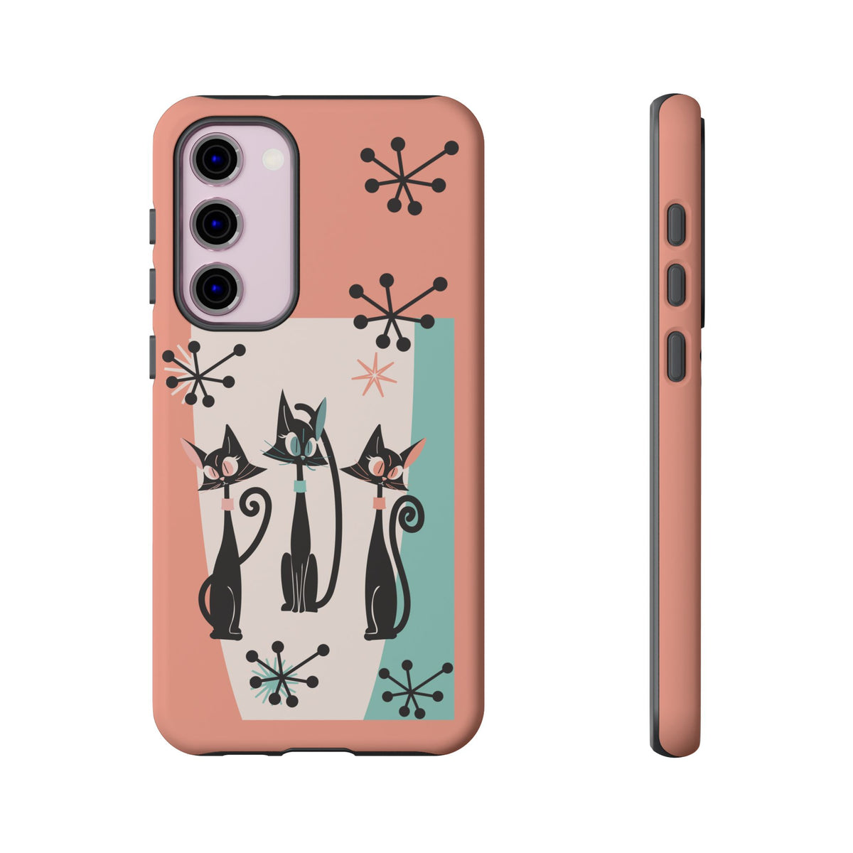 Atomic Cat Mid Mod Coral Aqua Blue Starburst Kitschy Fun Chic Samsung, Smart Phones Tough Cases - Mid Century Modern Gal