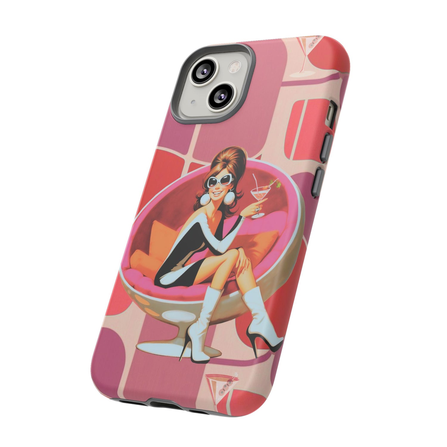 Mid Mod 60s Mod Gal, Kick Back Enjoy, Retro Chic Phone Case with Cocktail Design