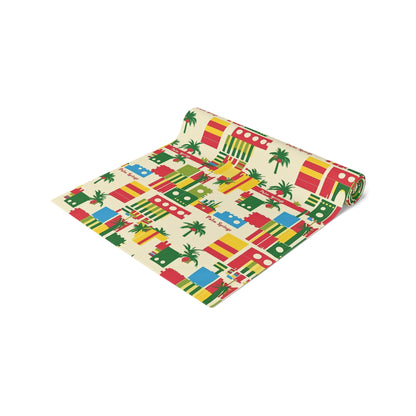 Tropical Palms Spring California Paradise Table Runner - Bright Cotton &amp; Poly Design for Summer Dining - Mid Century Modern Gal