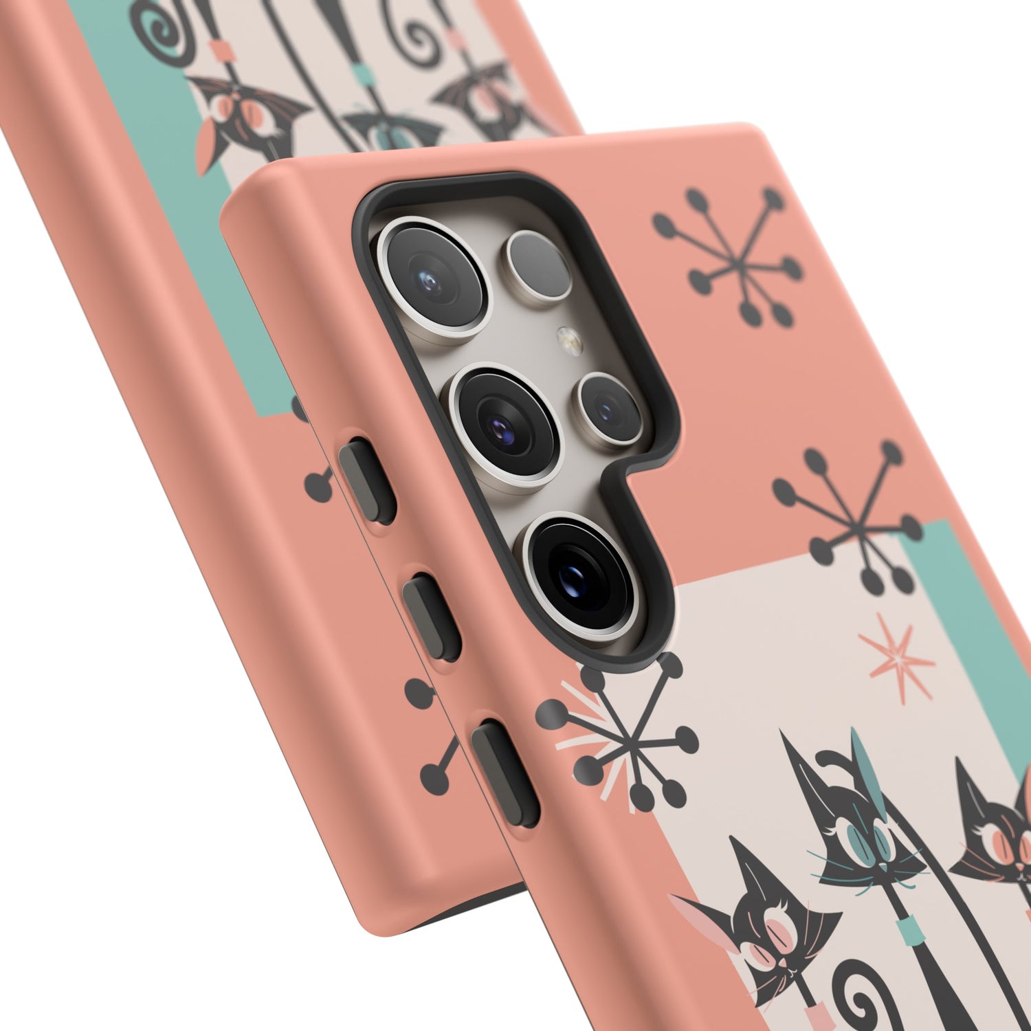 Atomic Cat Mid Mod Coral Aqua Blue Starburst Kitschy Fun Chic Samsung, Smart Phones Tough Cases