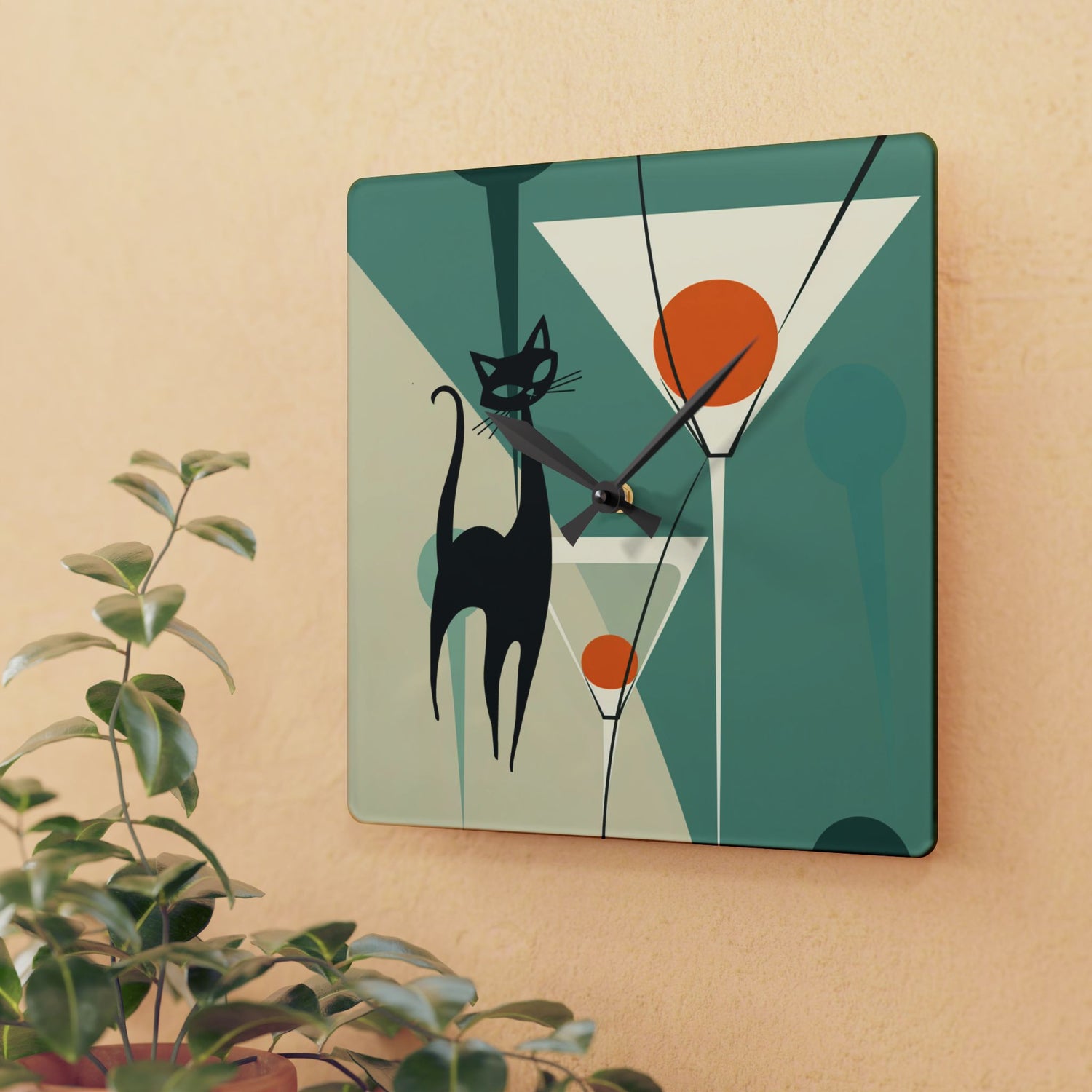 Mid Century Modern Wall Clock With Martin Motif  Mid-Century Modern Design for Cat Lovers