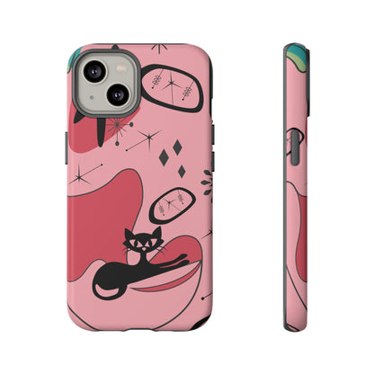 Atomic Cat, Pink Mid Century Modern, Egg Chair, Space Cat Tough Phone Case