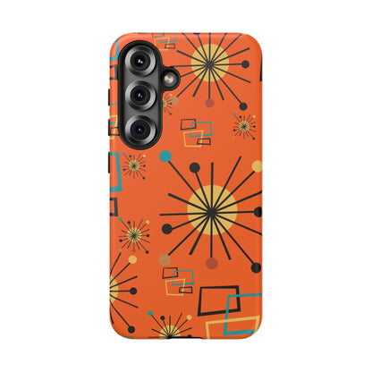 Mid Century Modern Sinatra Orange, Starburst, Geometric Funky Fun Tough Phone Case